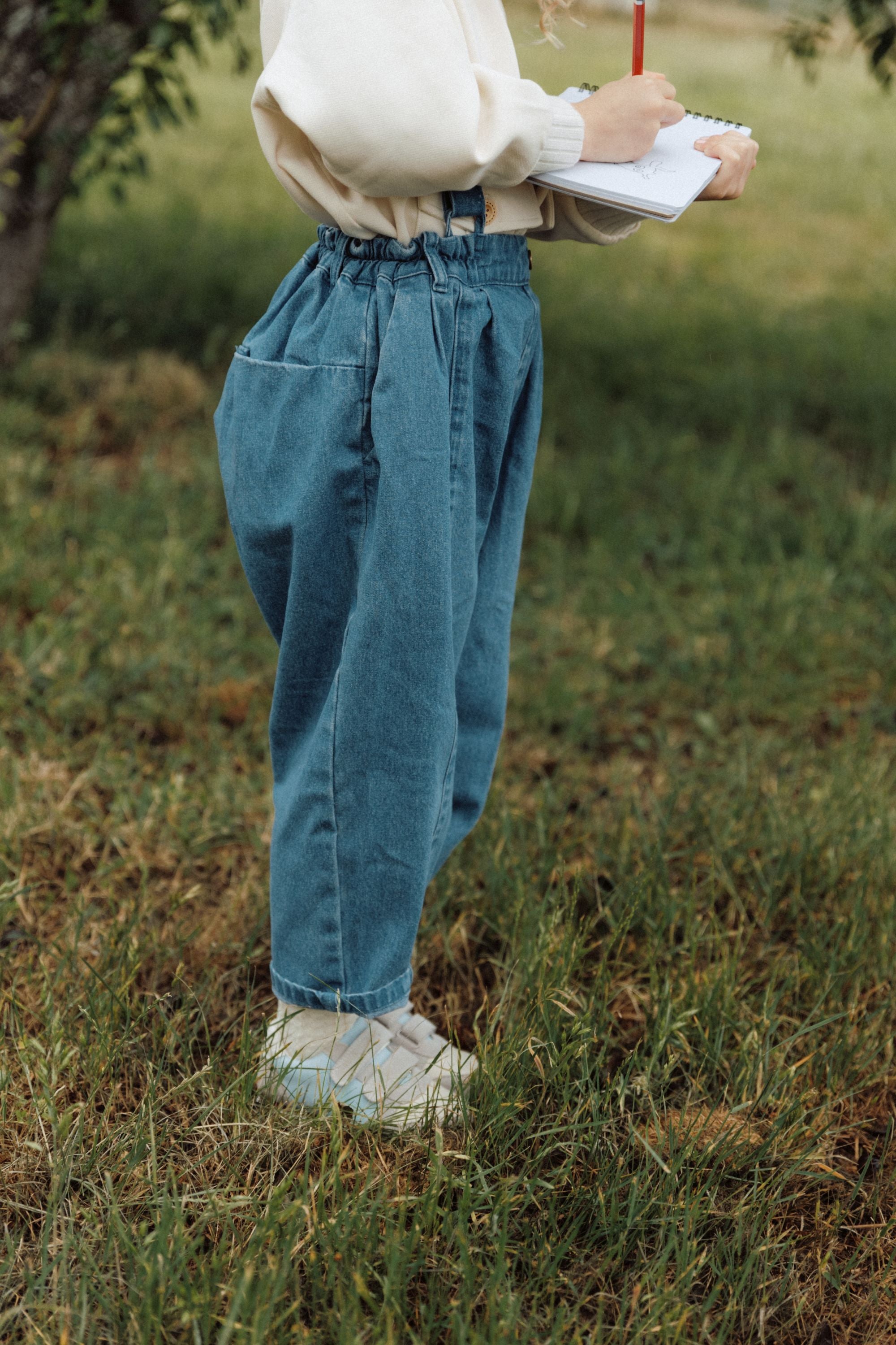 Vintage Denim Suspender Pants - Blue