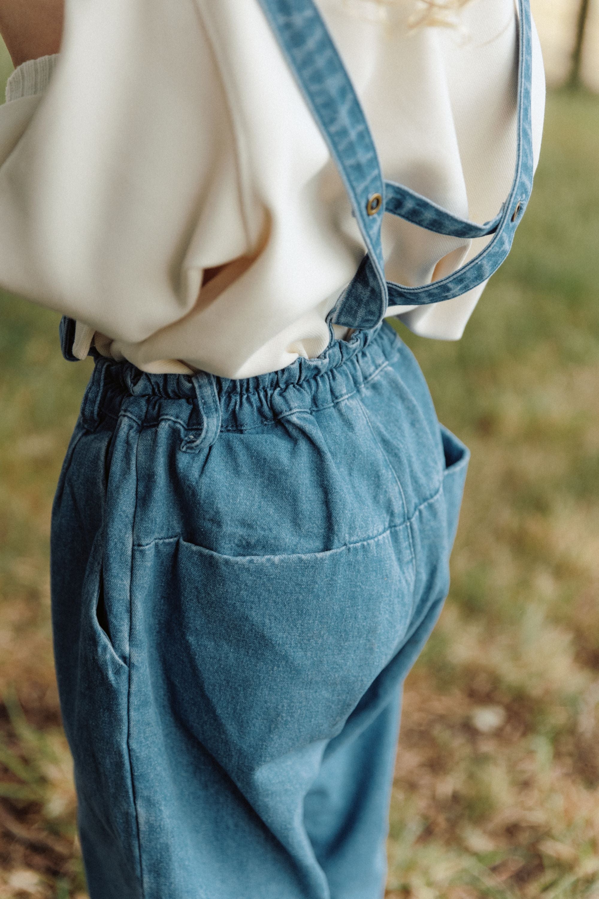 Vintage Denim Suspender Pants - Blue