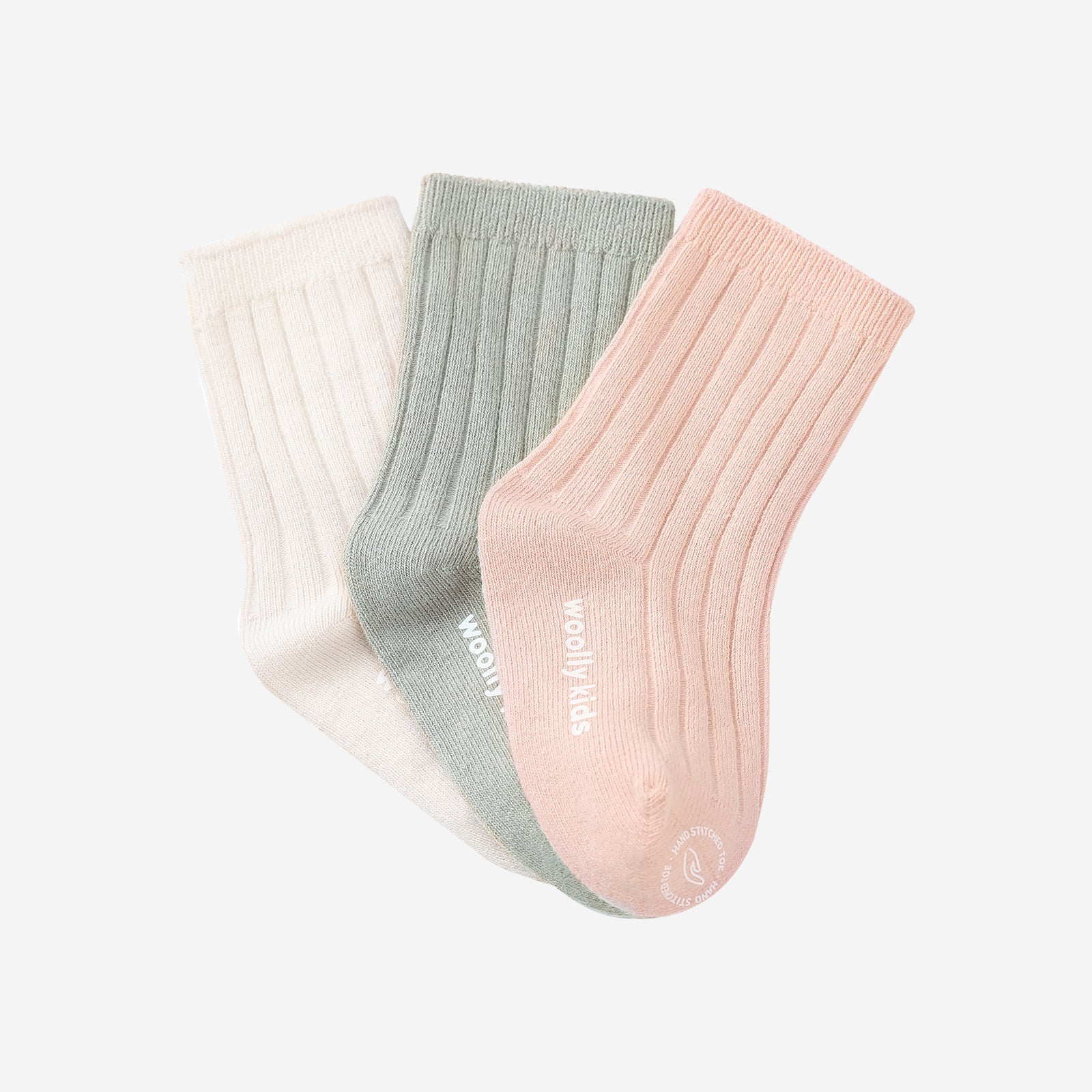 Woolly Socks Packaging for 3 pairs - Cream White+Sweet Apricot White+Cherry Pink