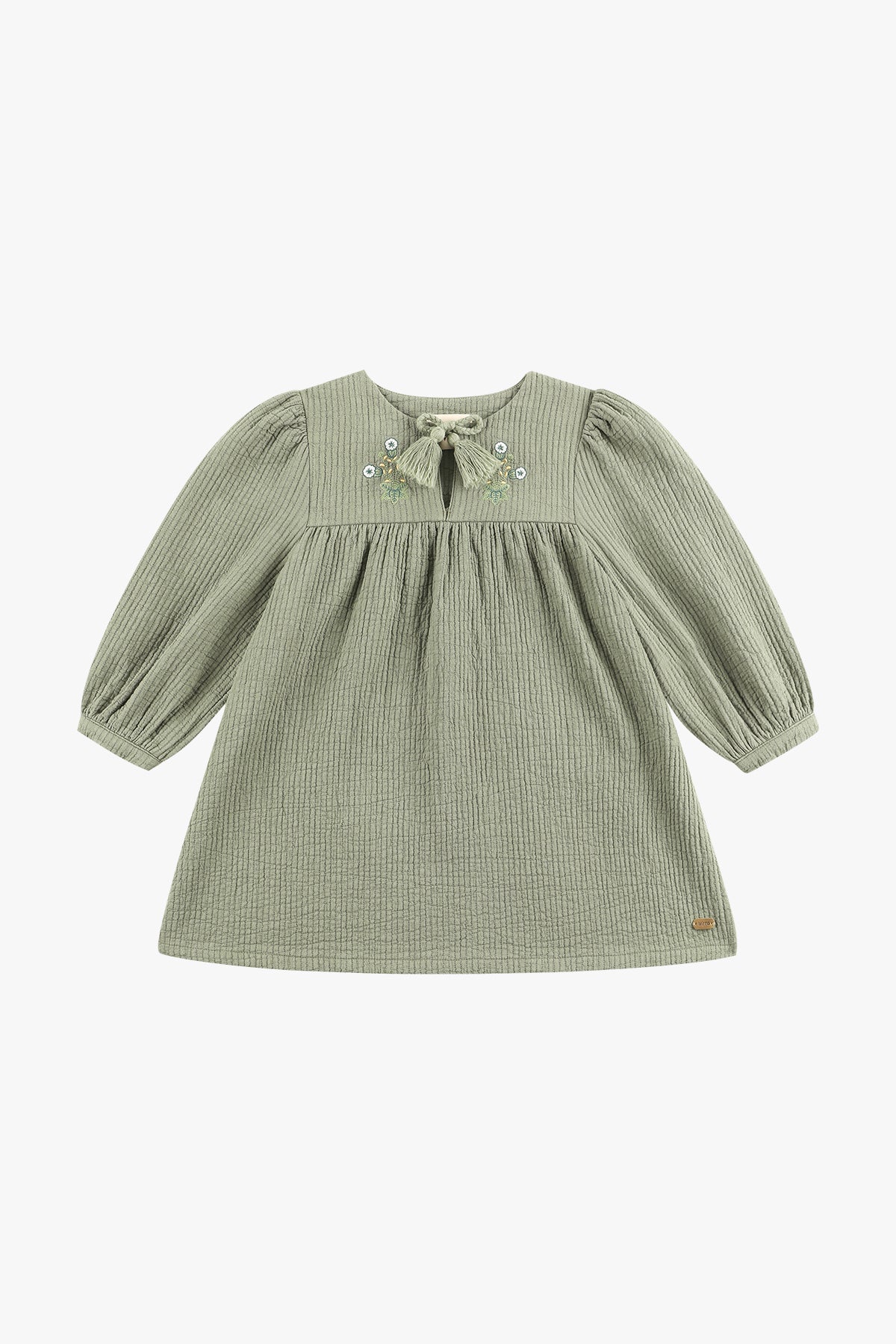 green dress for baby girl Long Sleeve Embroidered - Olive Girls style_formal