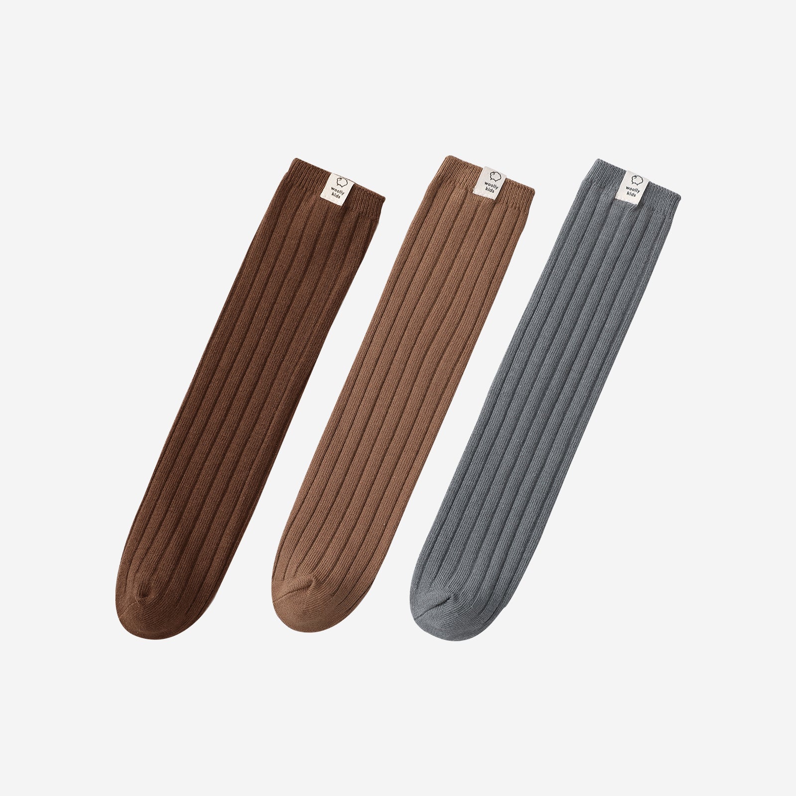 Woolly Stockings Packaging for 3 pairs - Coconut Brown+Walnut Brown+Ocean Blue